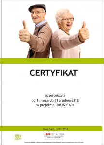 Certyfikaty w projekcie LIDERZY 60+ 1